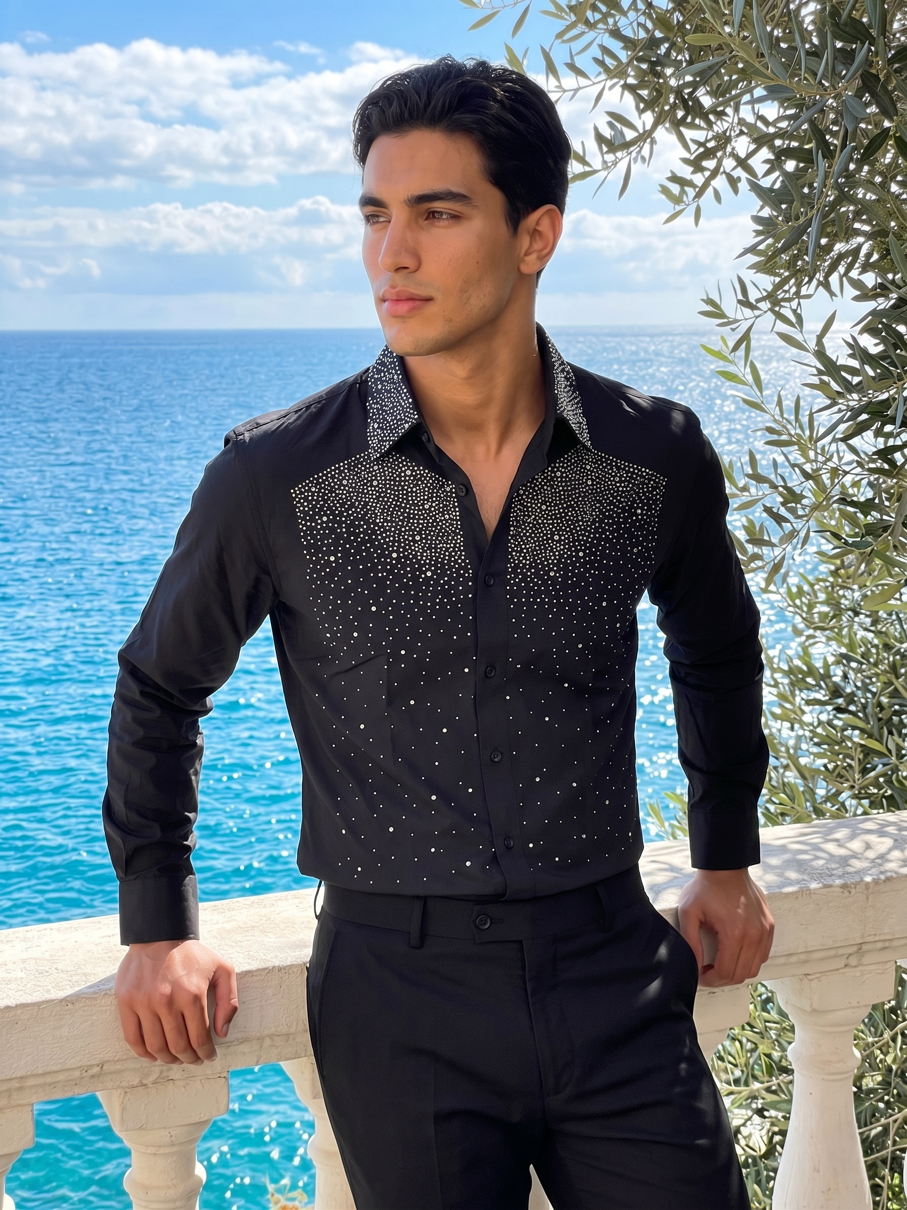 Chemise Noire « Nuit Étoilée » à Strass