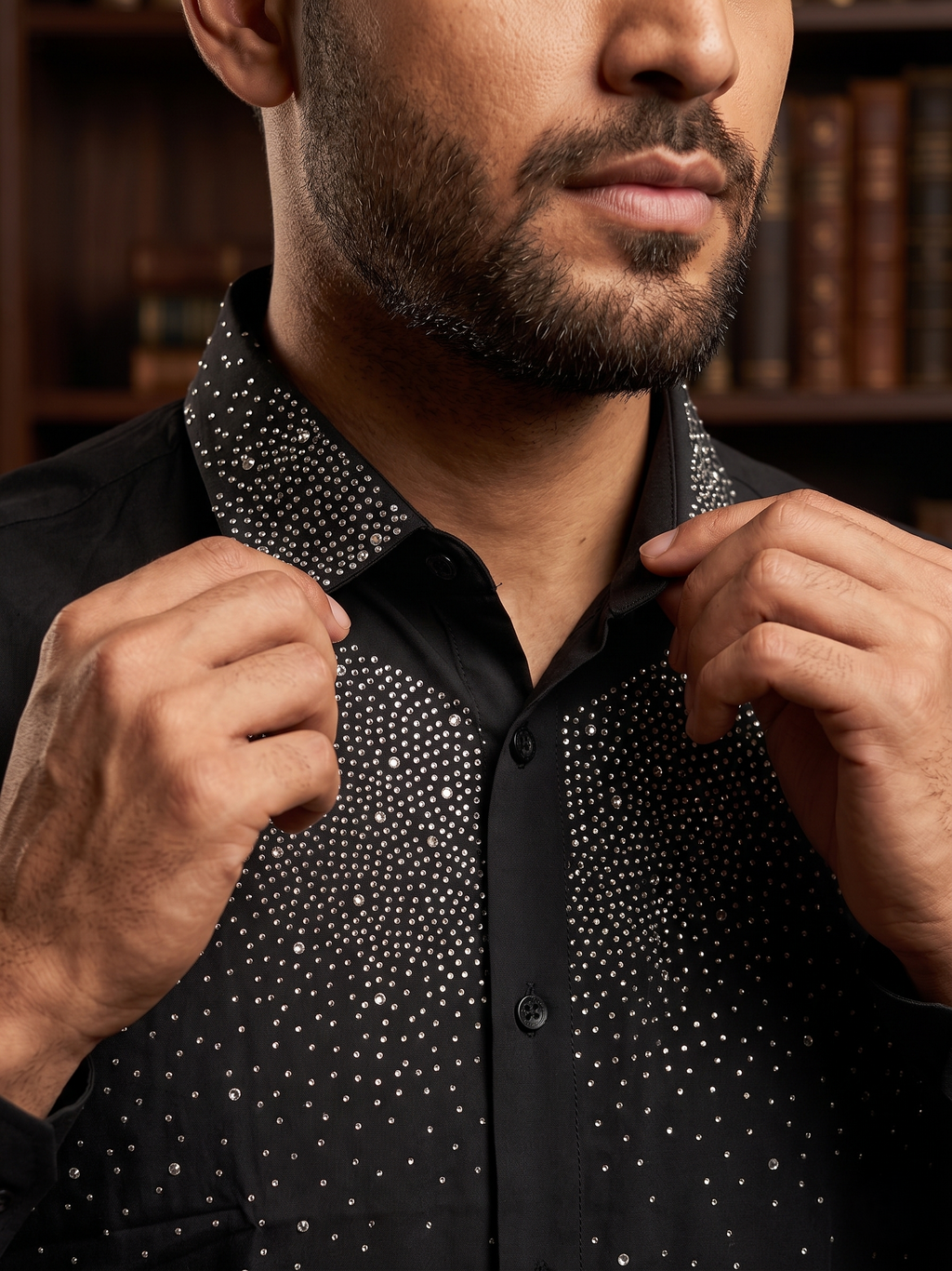 Chemise Noire « Nuit Étoilée » à Strass
