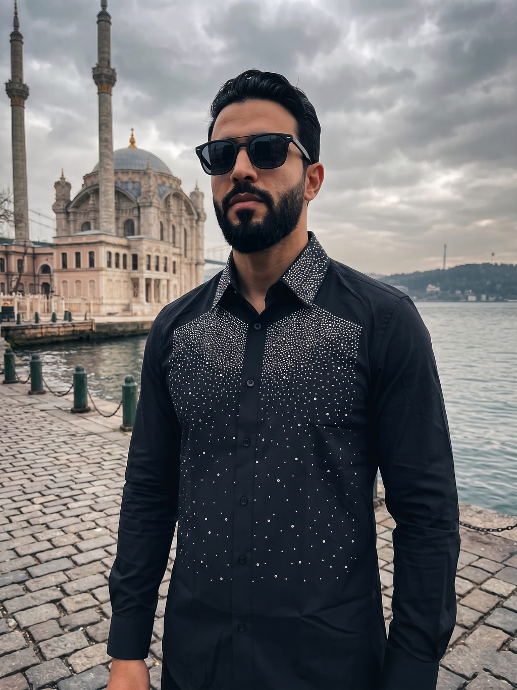 Chemise Noire « Nuit Étoilée » à Strass