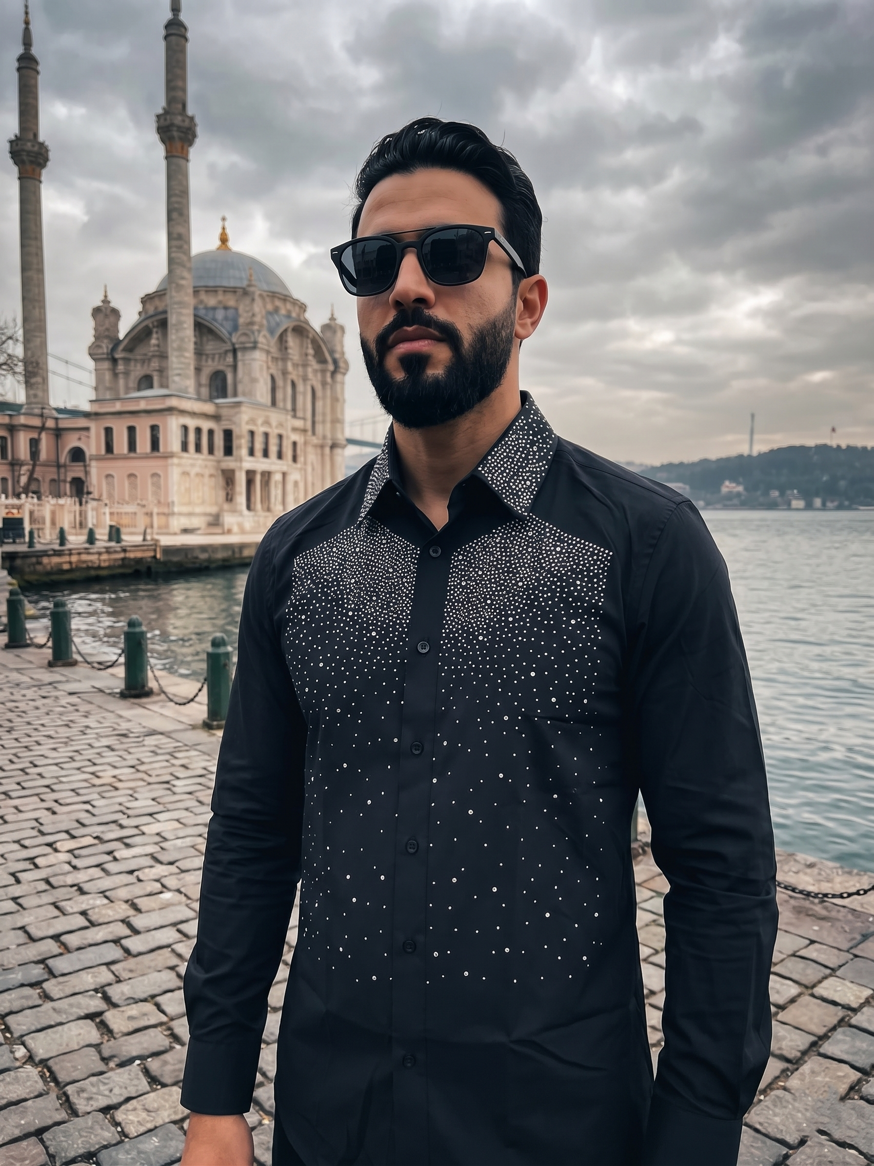 Chemise Noire « Nuit Étoilée » à Strass