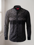 Chemise Noire Ajustée – Édition Prestige à Motifs et Finitions Velours