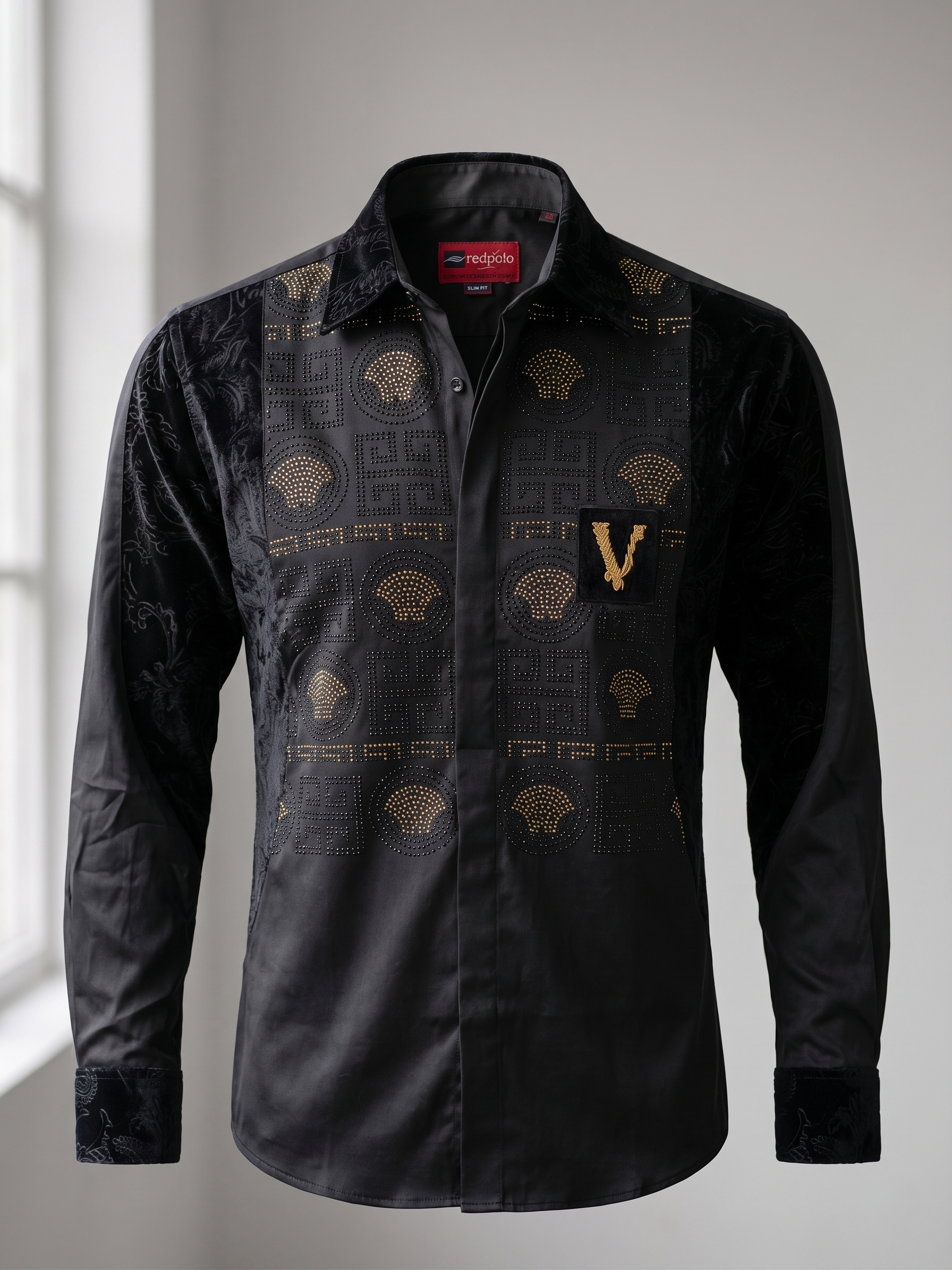 Chemise Signature Noire et Or à Empiècements Velours