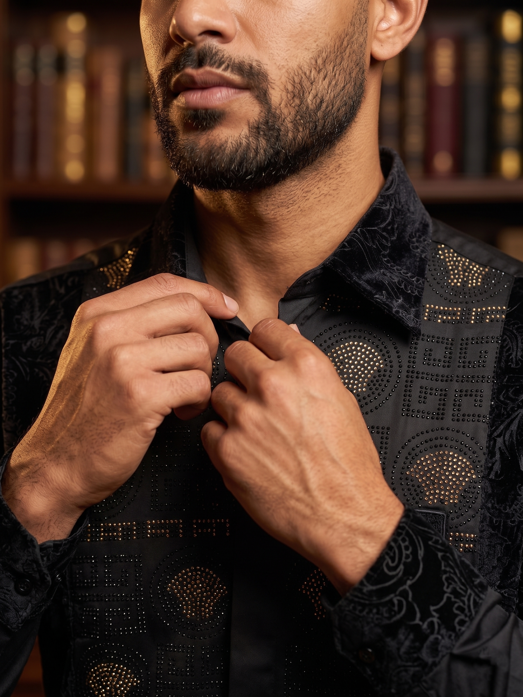 Chemise Signature Noire et Or à Empiècements Velours