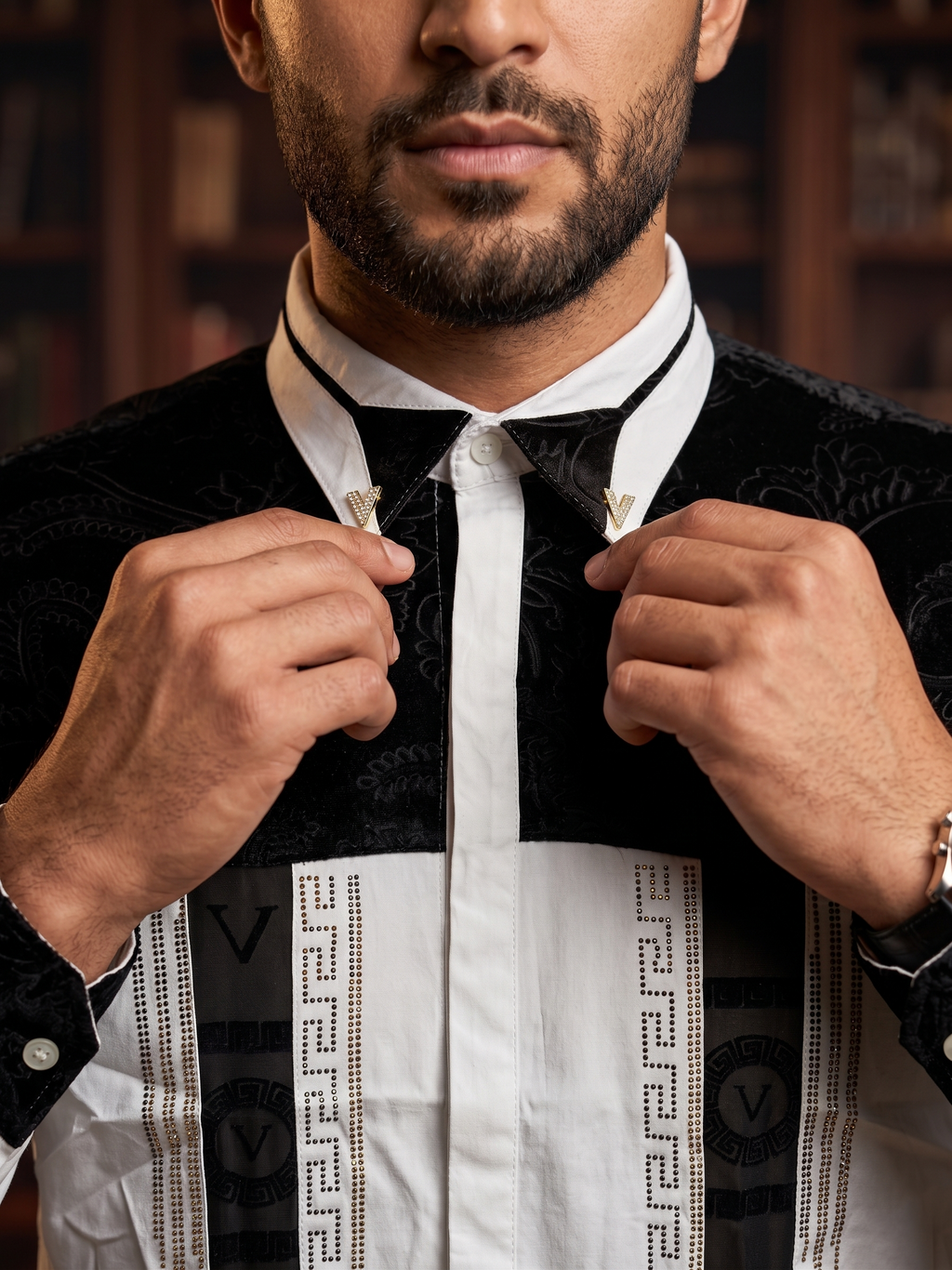 Chemise "Prestige" Bicolore à Détails Velours