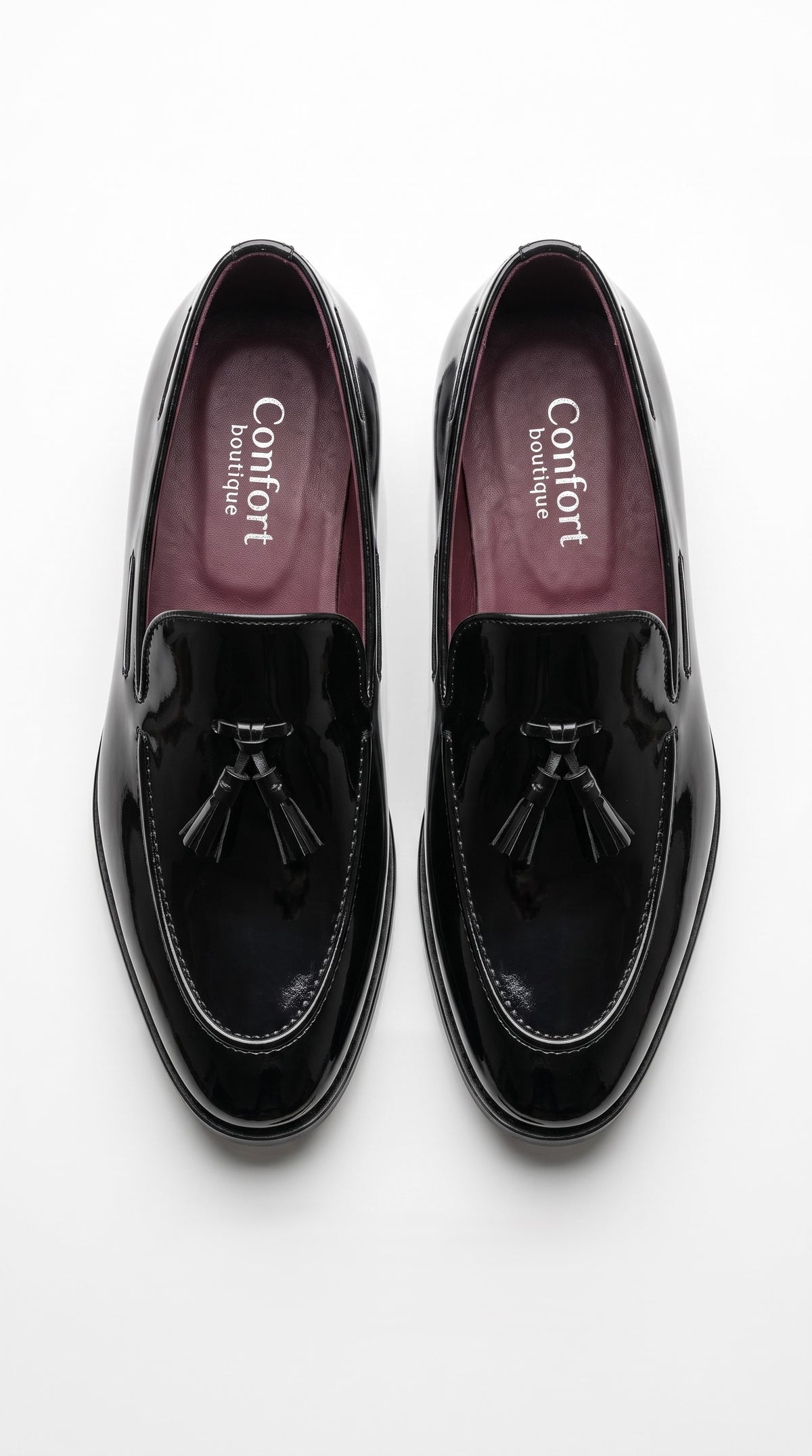 Mocassins à Pampilles en Cuir Verni Noir