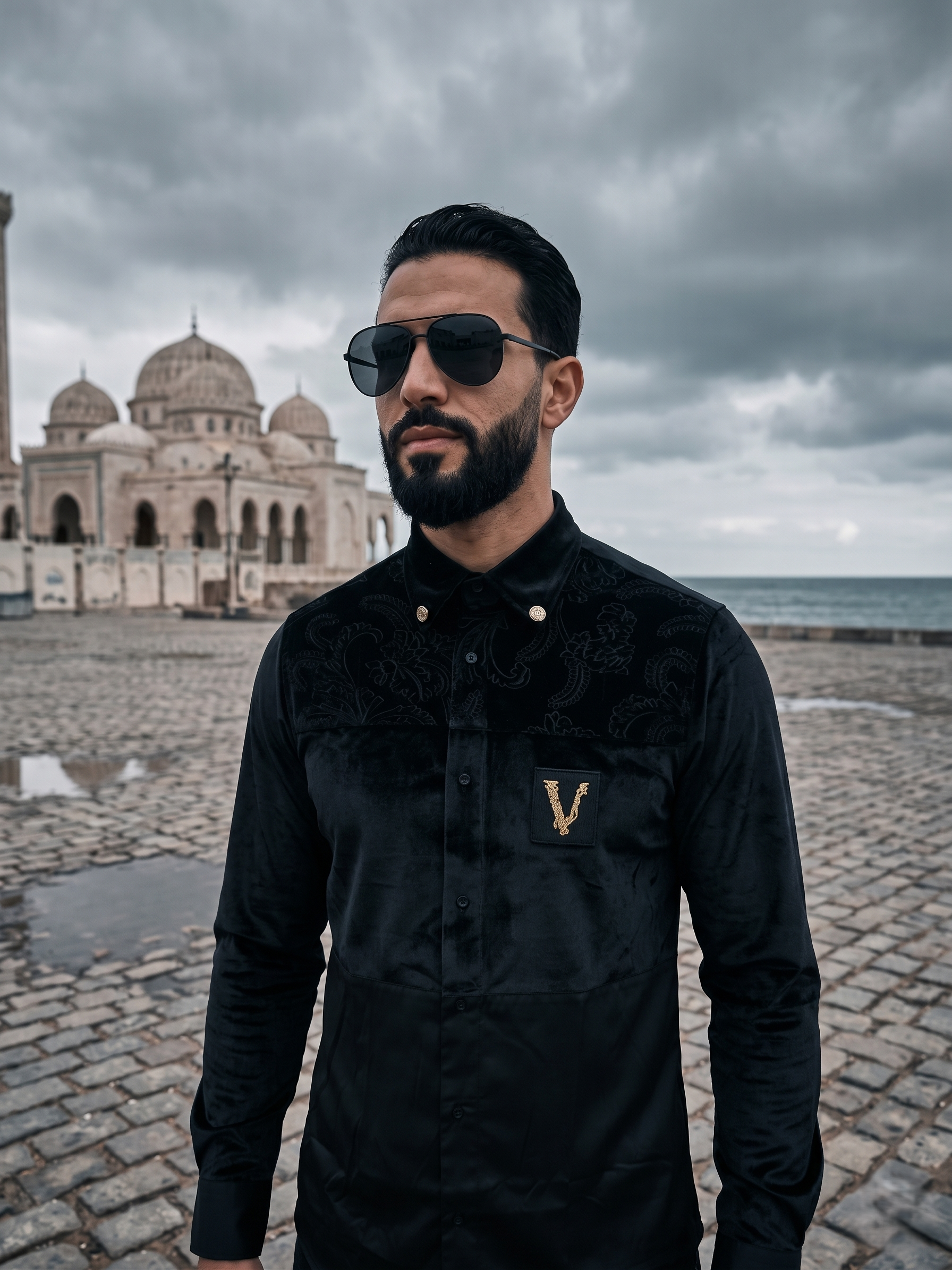 Chemise Signature Bi-Matière à Détails Dorés