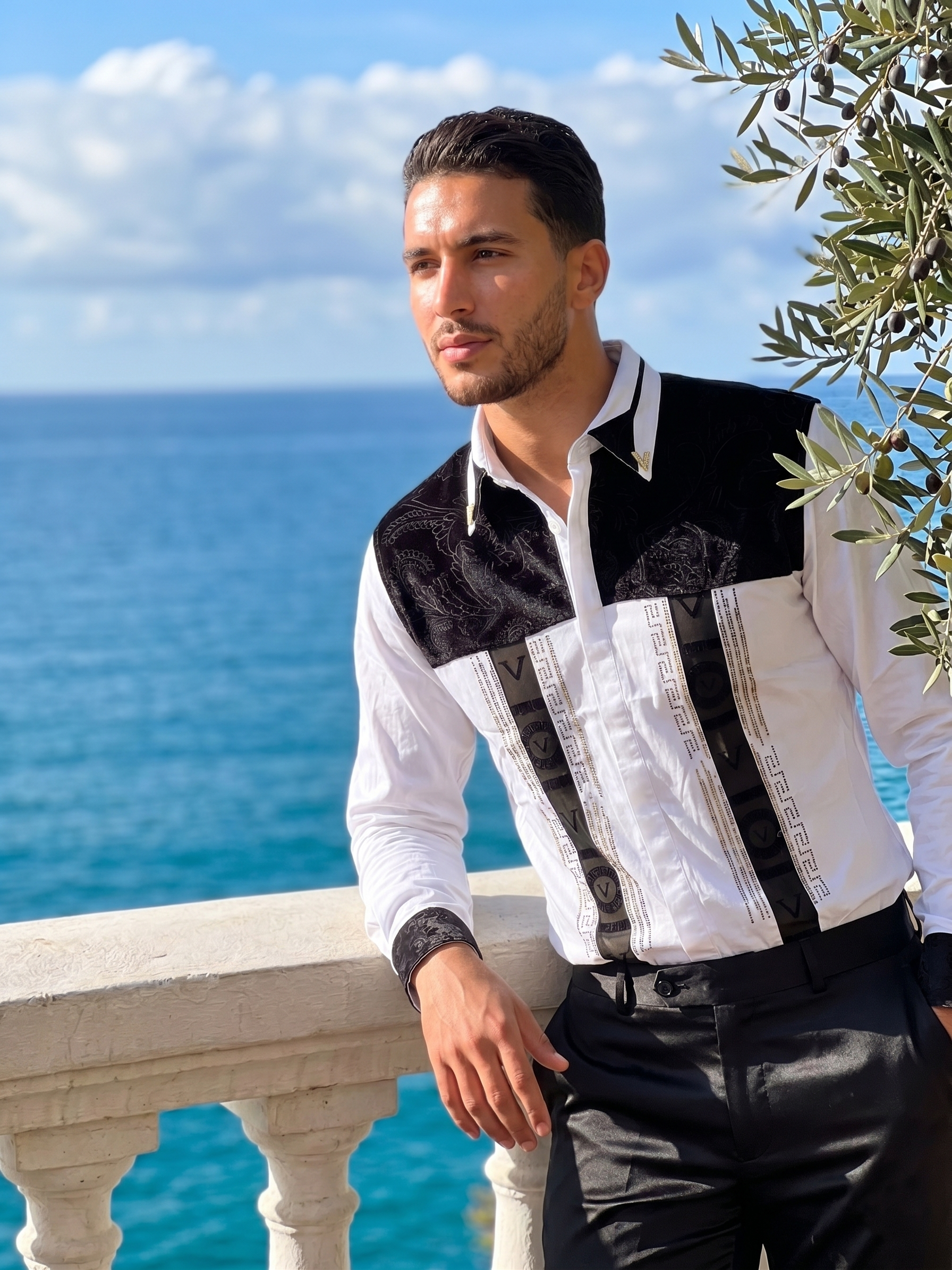 Chemise "Prestige" Bicolore à Détails Velours
