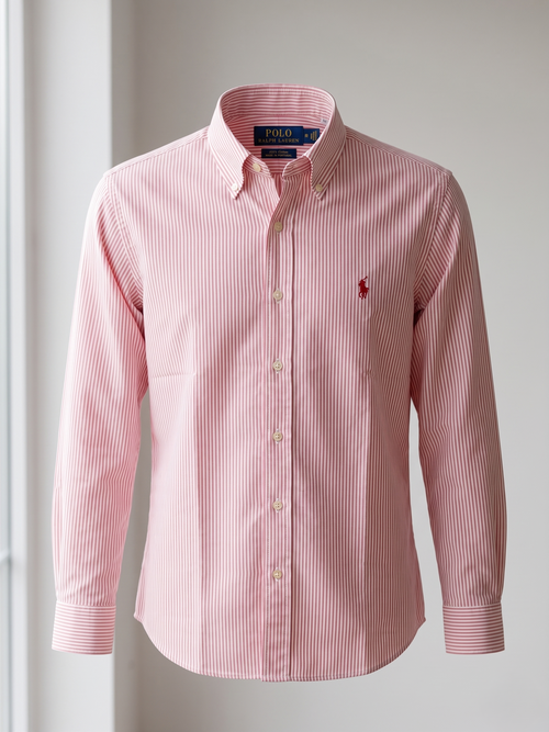Chemise Classique à Fines Rayures Roses