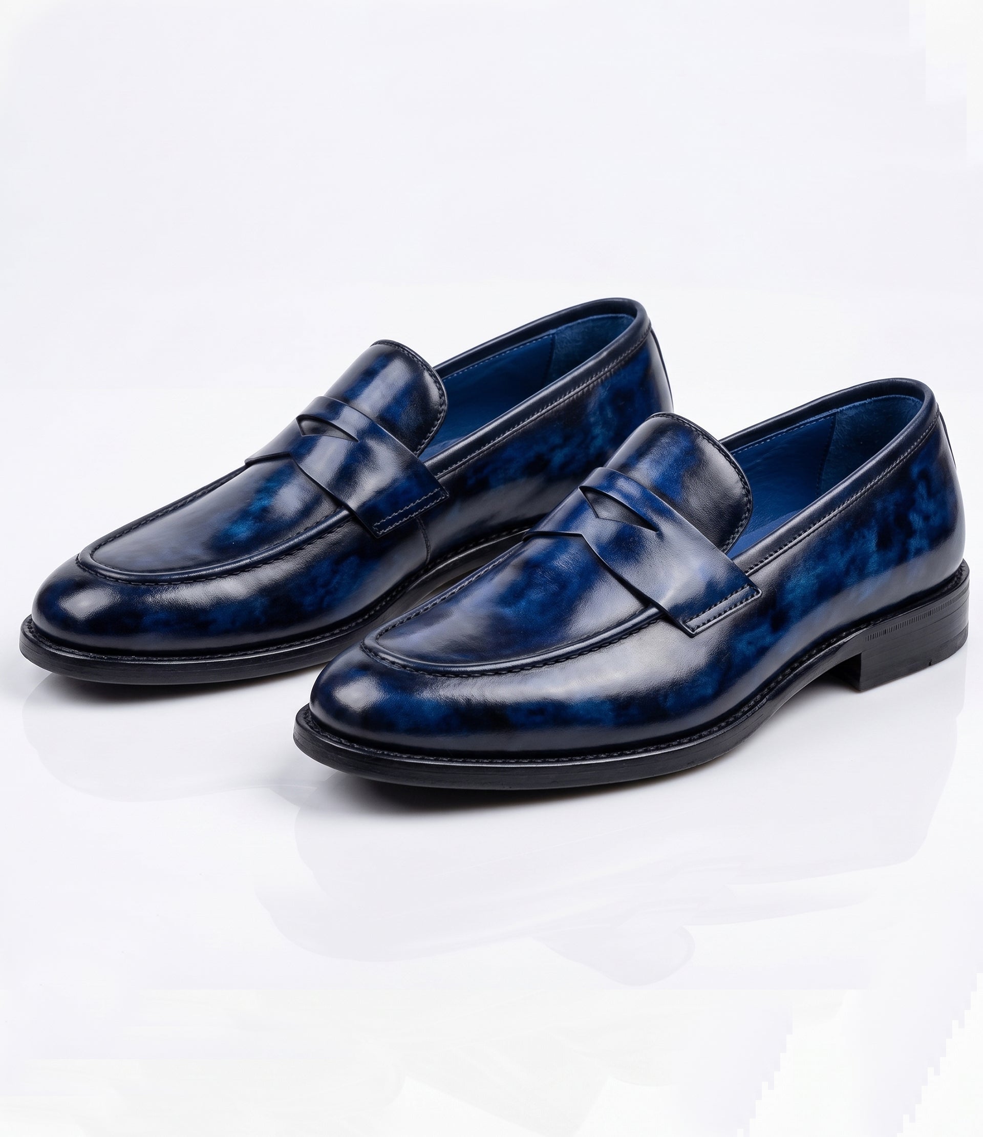 Mocassins en Cuir Patiné Bleu