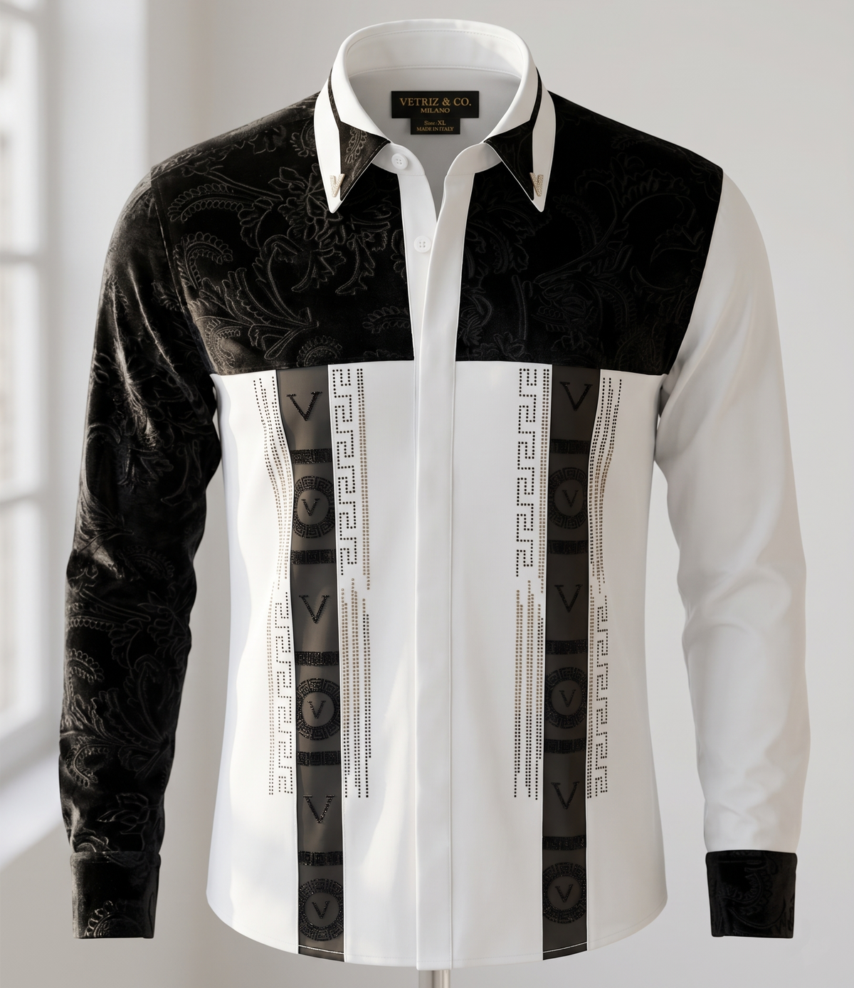 Chemise "Prestige" Bicolore à Détails Velours
