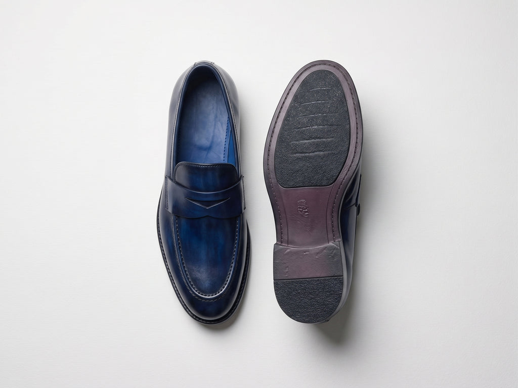 Mocassins en Cuir Patiné Bleu