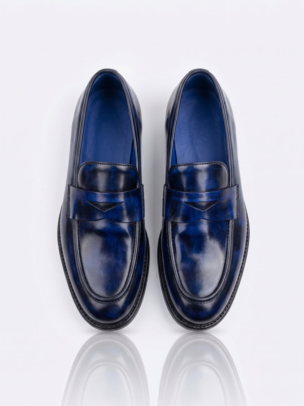 Mocassins en Cuir Patiné Bleu