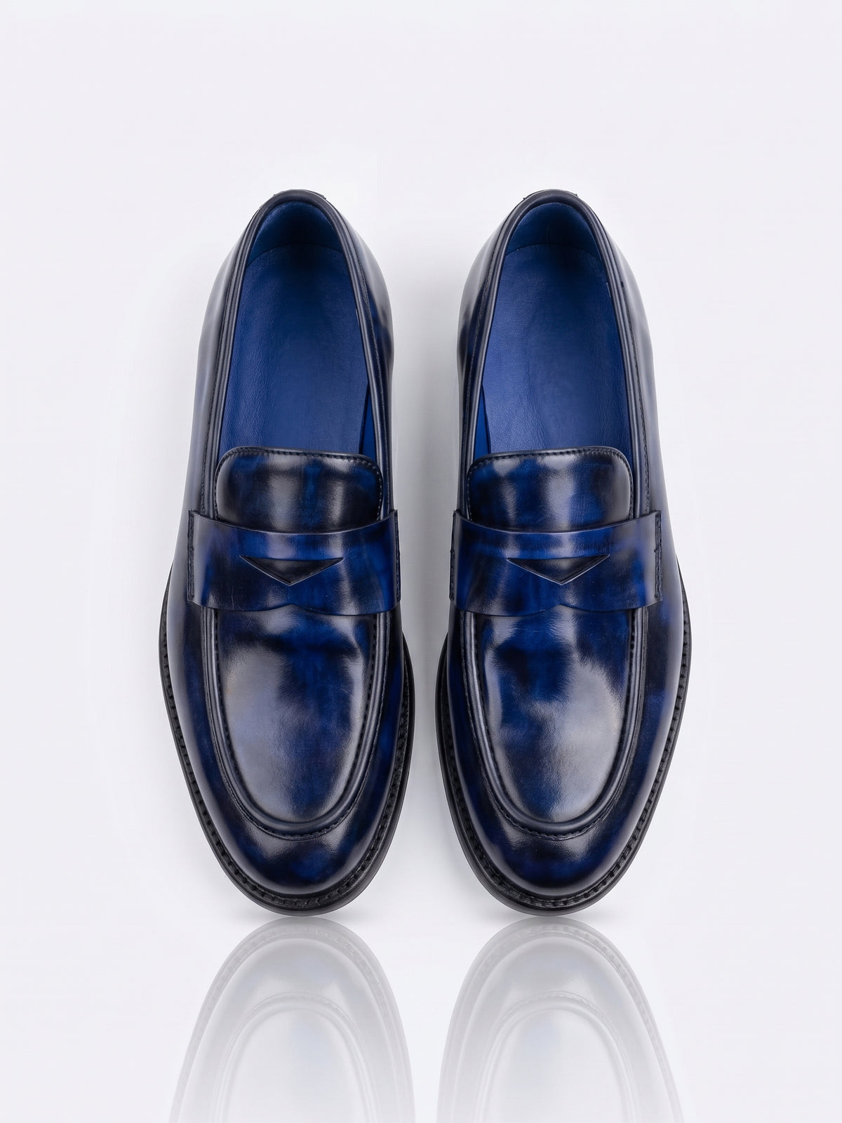 Mocassins en Cuir Patiné Bleu