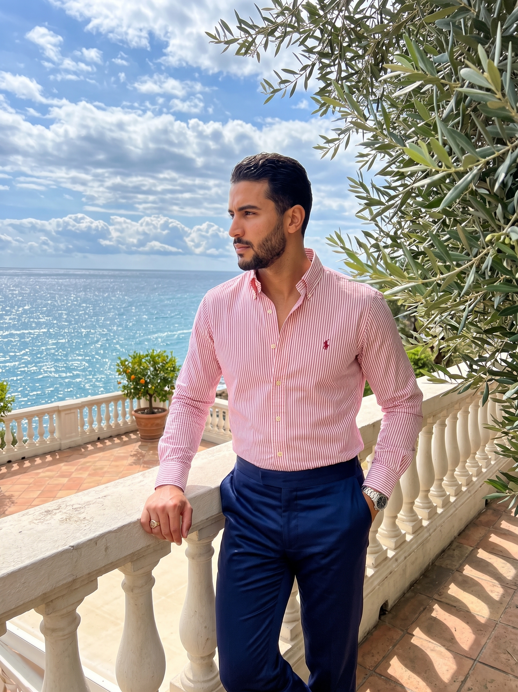Chemise Classique à Fines Rayures Roses