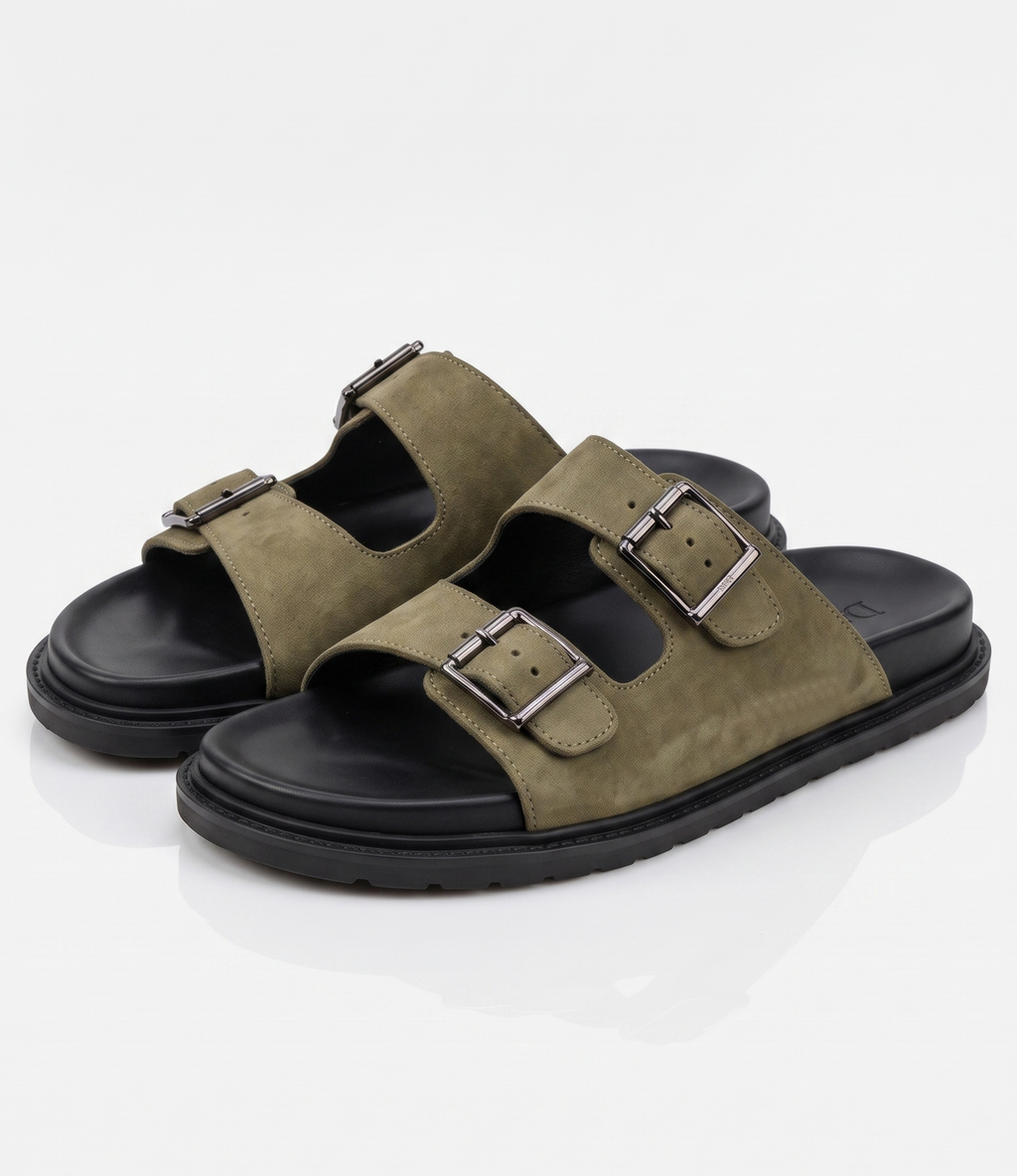Sandales  Double Boucle en Vert Olive