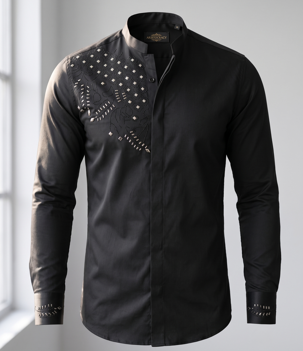Chemise Noire Prestige Ornements