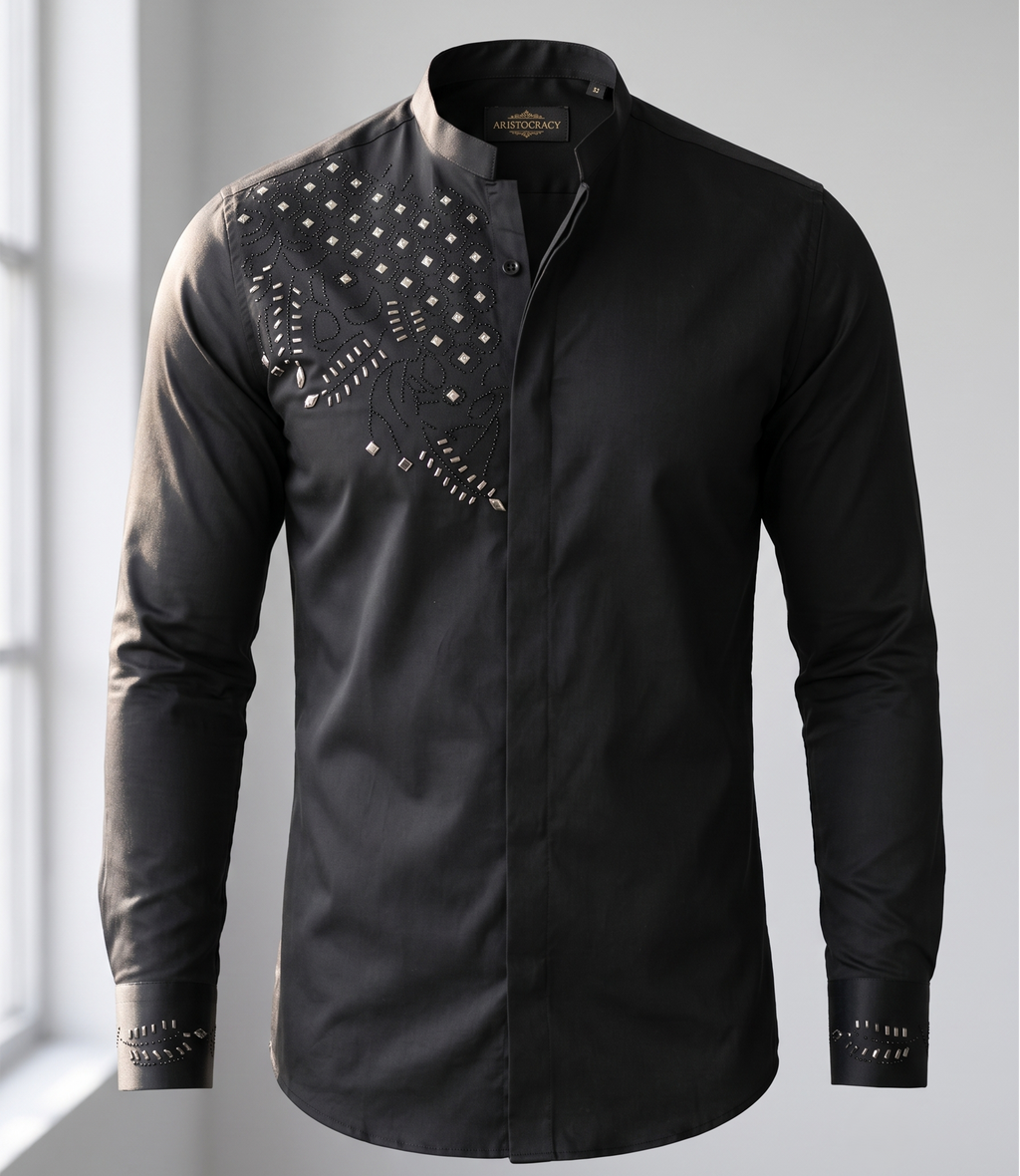 Chemise Noire Prestige Ornements