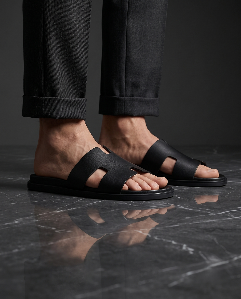 Sandales en Cuir Noir Élégance Minimaliste