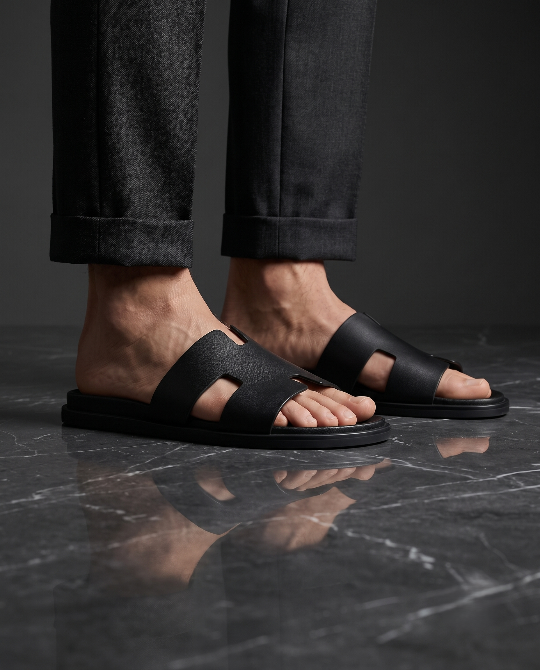 Sandales en Cuir Noir Élégance Minimaliste