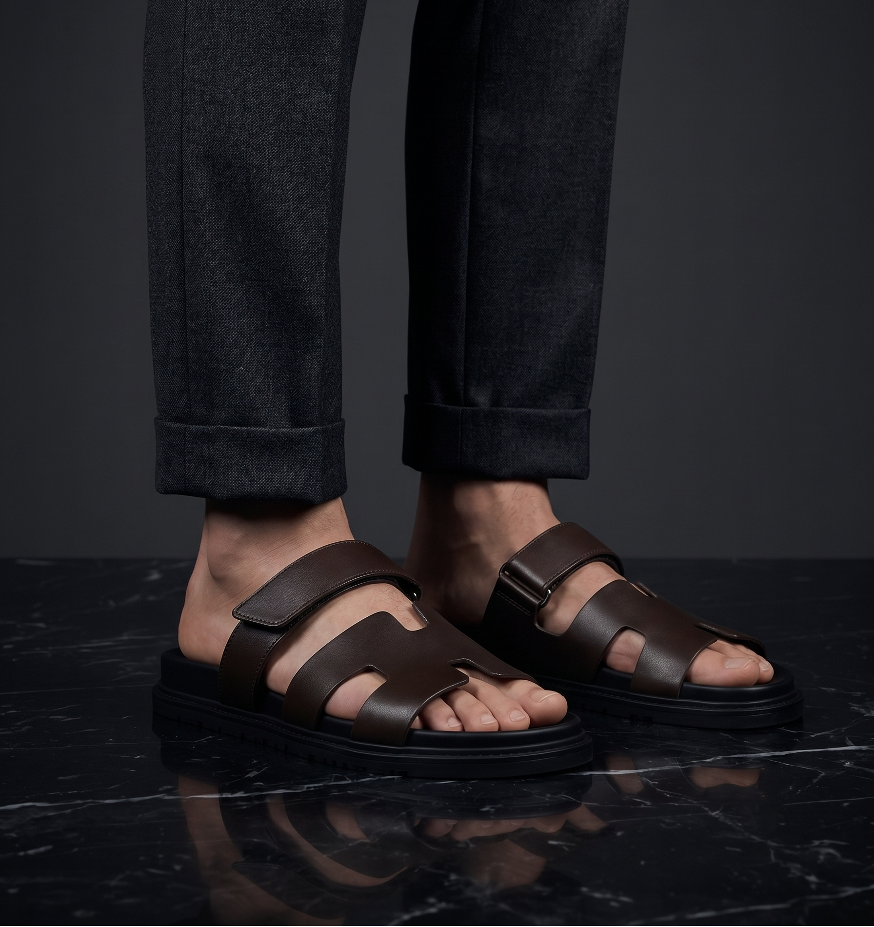Sandales Premium Cuir Marron Foncé