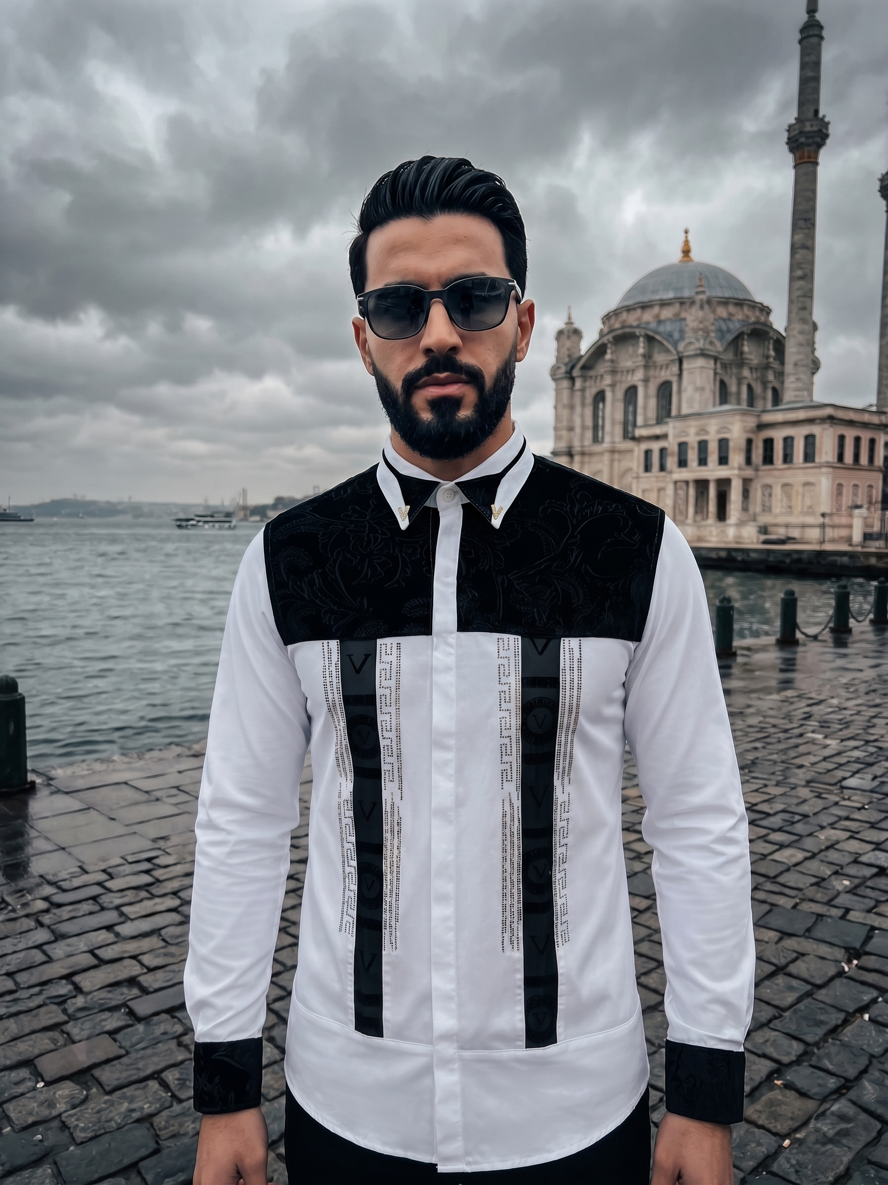 Chemise "Prestige" Bicolore à Détails Velours