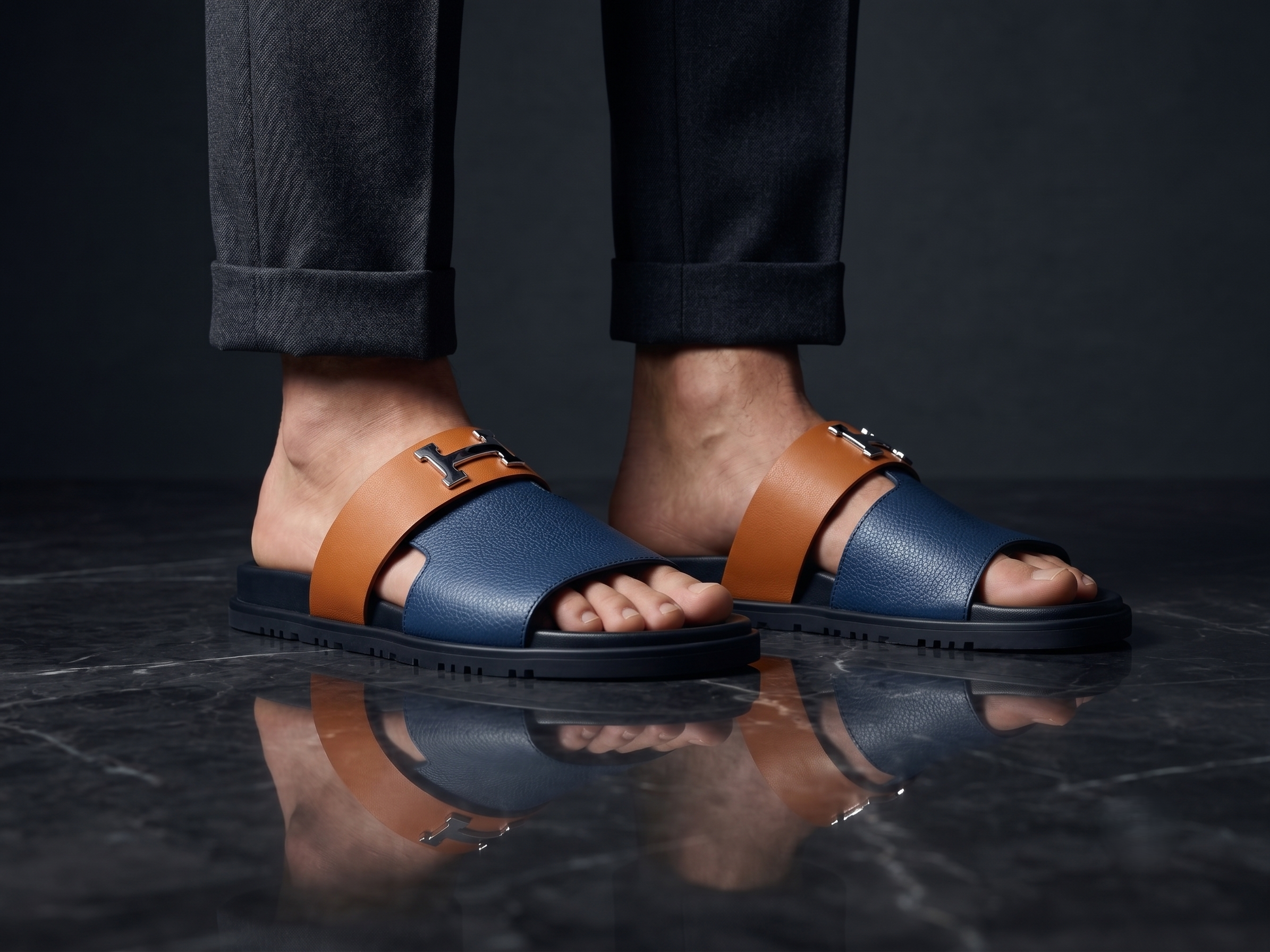 Sandales Premium Bicolores Bleu et Orange