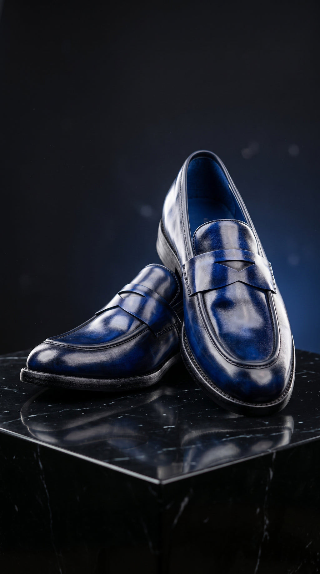 Mocassins en Cuir Patiné Bleu