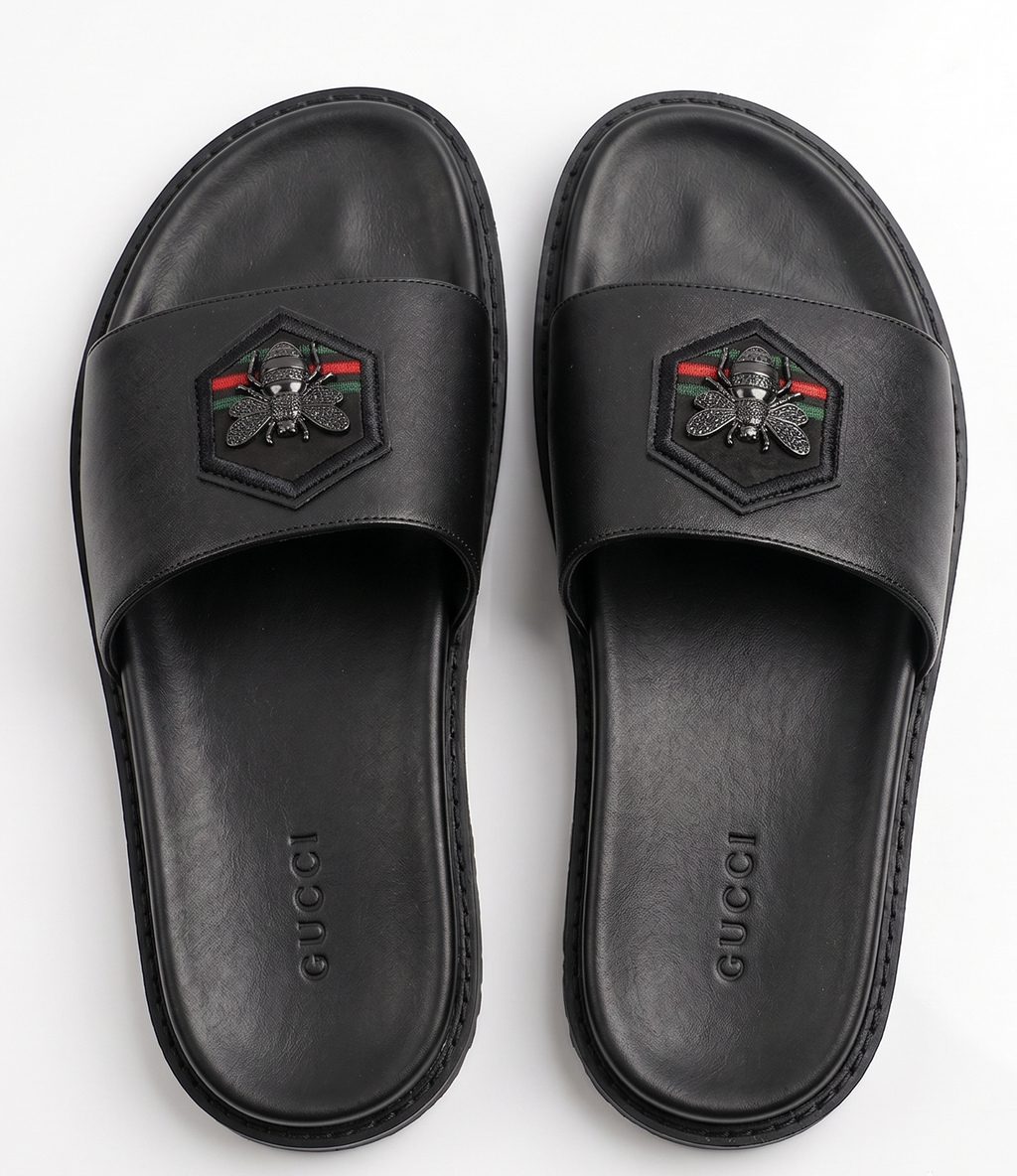 Sandales de Luxe en Cuir Noir Abeille