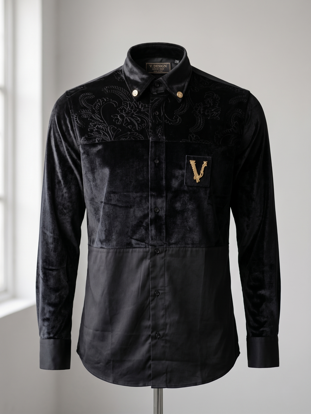 Chemise Signature Bi-Matière à Détails Dorés