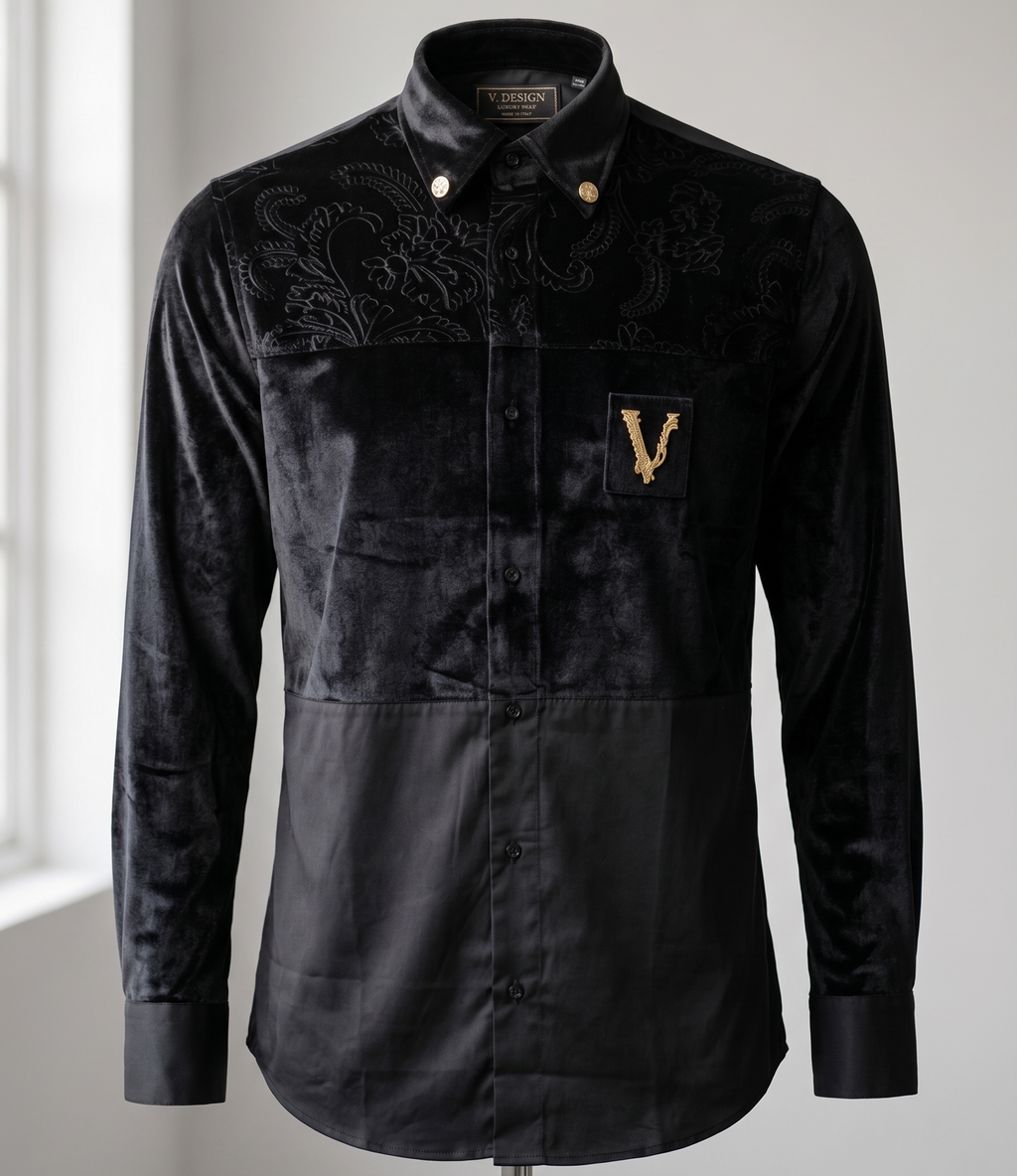 Chemise Signature Bi-Matière à Détails Dorés