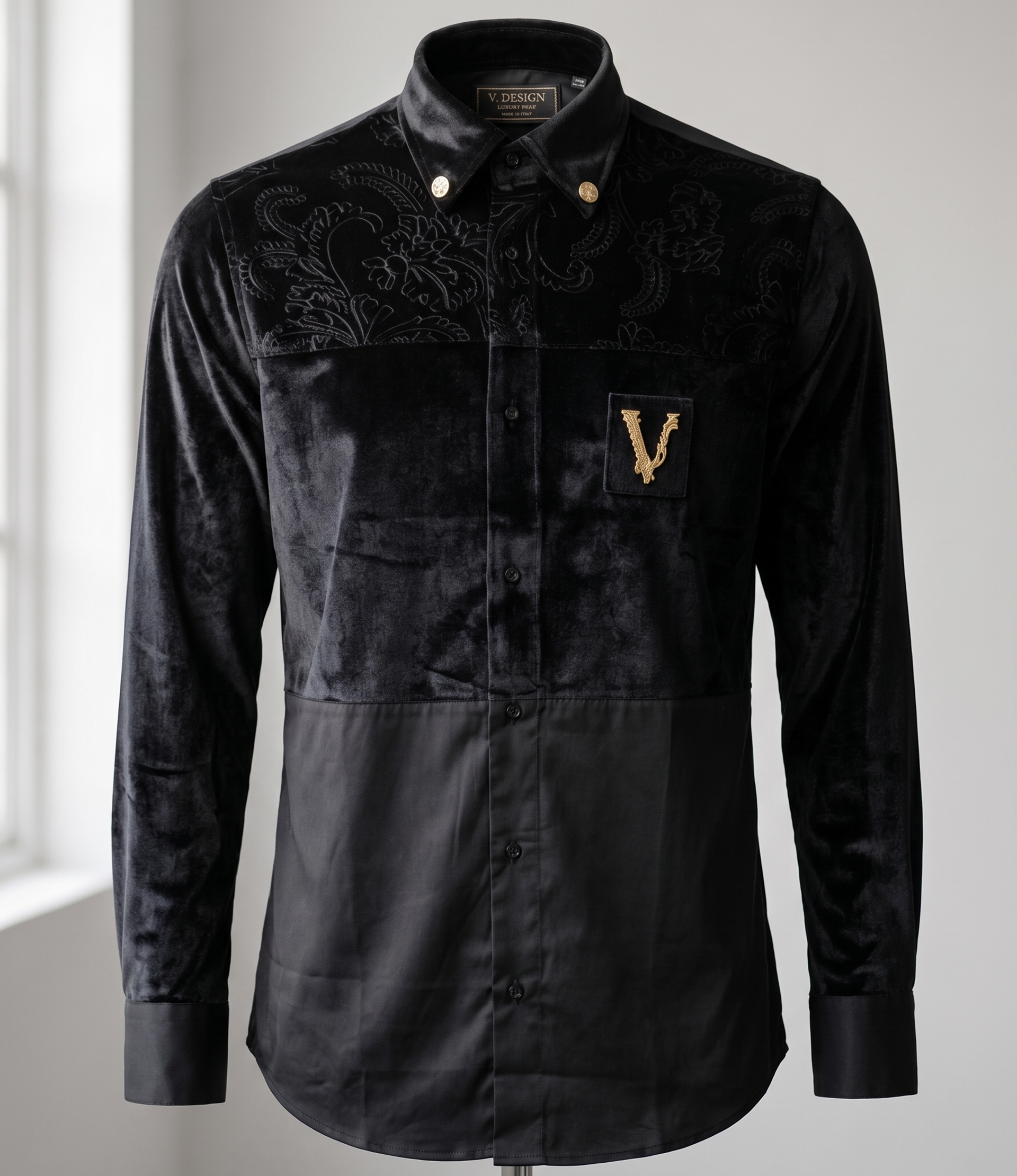 Chemise Signature Bi-Matière à Détails Dorés