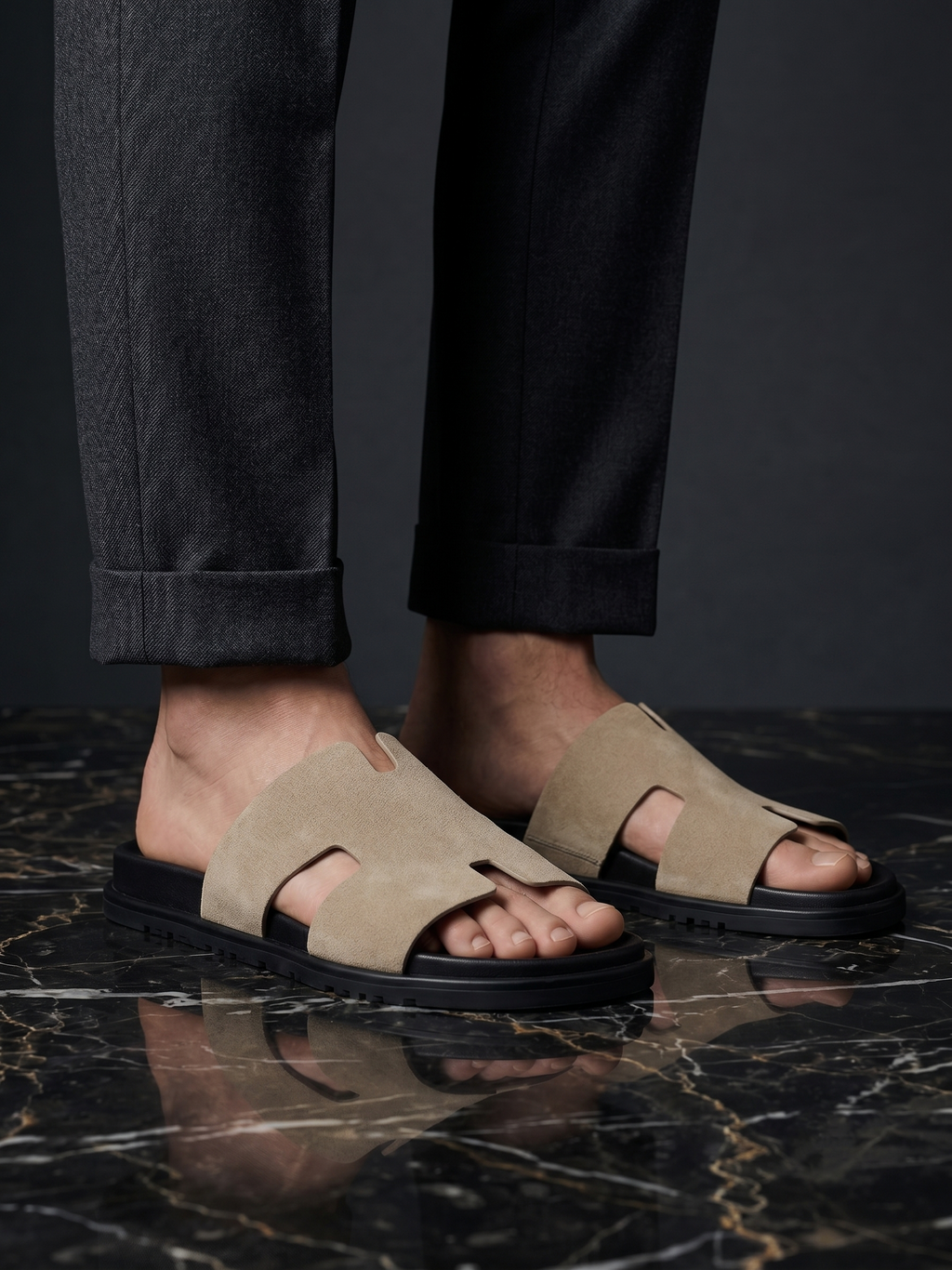 Sandales Suède Beige & Semelle Confort Noire