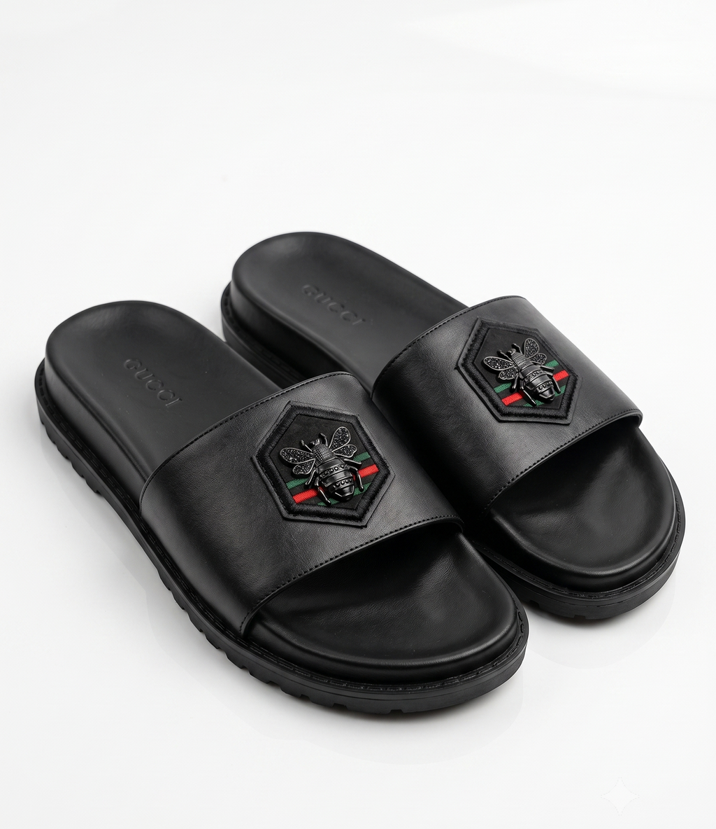 Sandales de Luxe en Cuir Noir Abeille